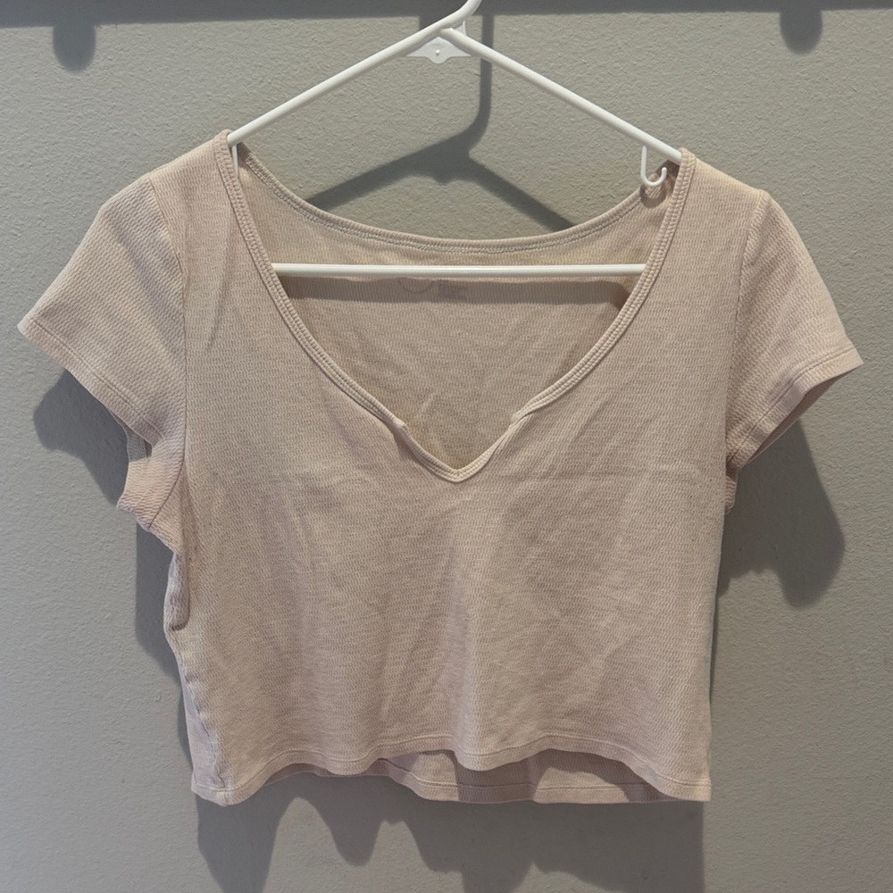 Aerie Light Pink V-Neck Crop Top